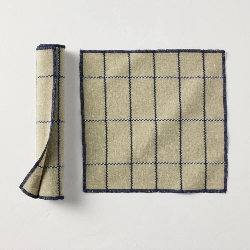 Stitched Grid Reusable Cloth Towels Green/Navy Hearth & Hand with Magnolia NEW